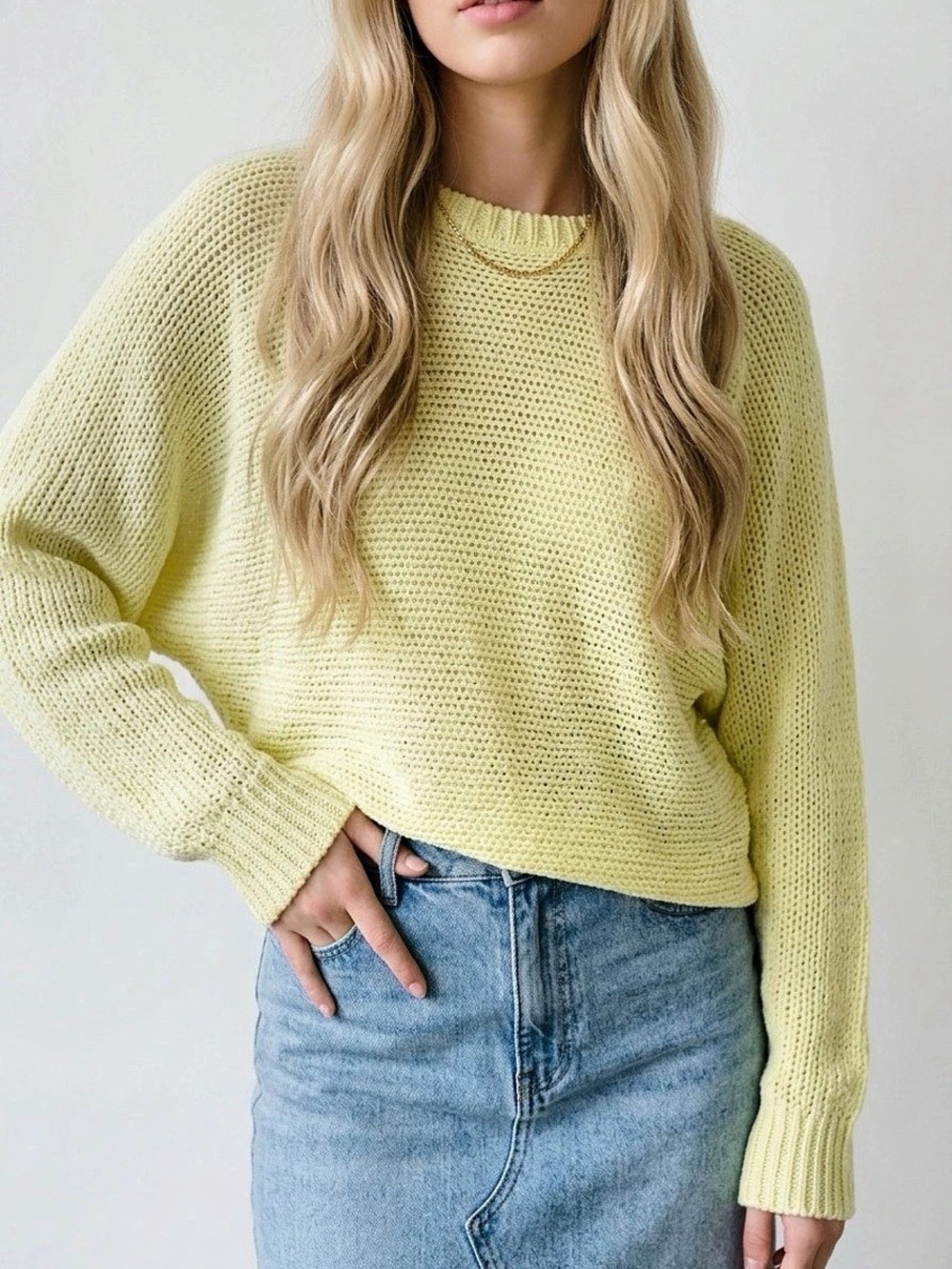 White Crow Knit Crewneck Sweater Yellow Size Small
